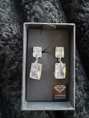 Faux Diamond Rectangular Drop Earrings